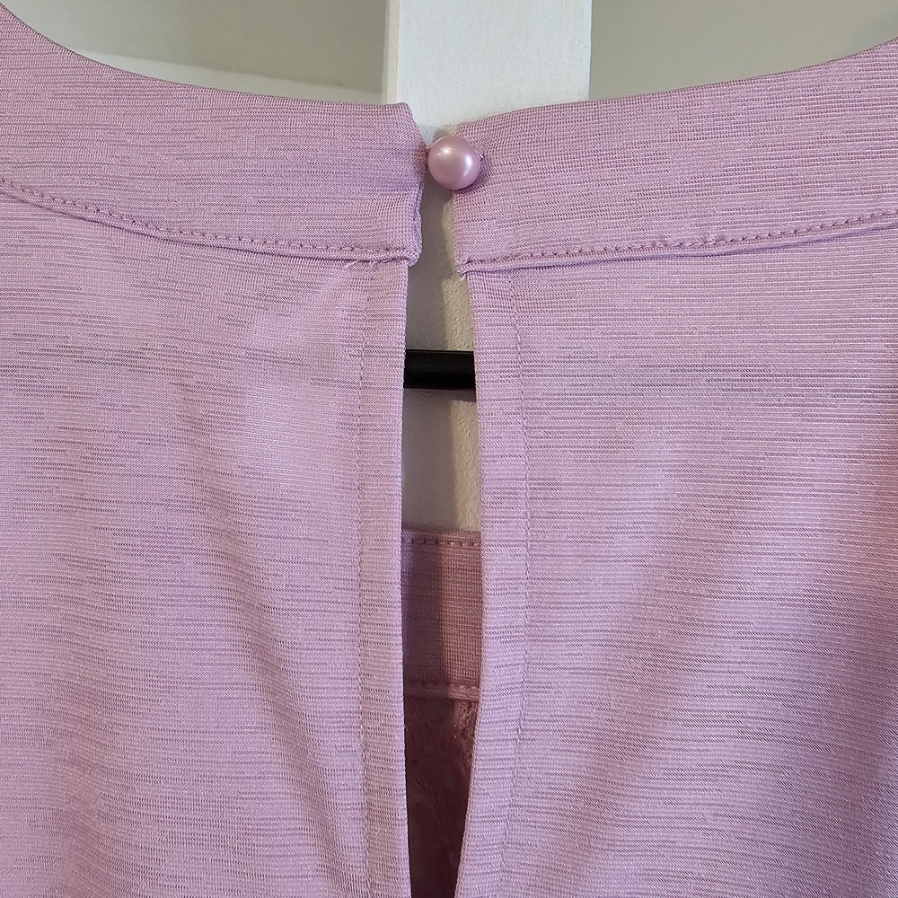 Open Shoulder Lavender Knit Top w/ Lace Yoke. Whimsical. Pairs With Floral Pants